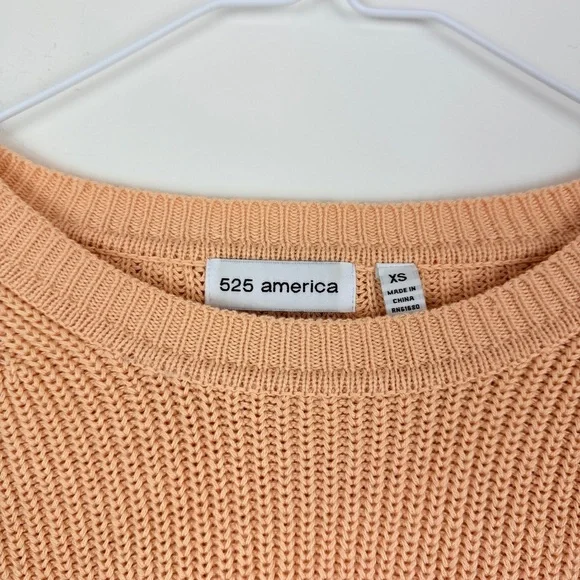 525 America EMMA: CREWNECK SHAKER STITCH Peach Knit Sweater Minimalist Cozy - Picture 9 of 11